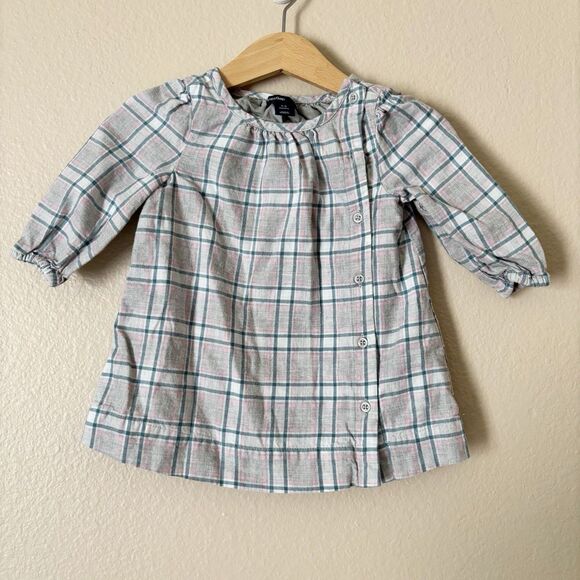 Baby Gap Dress Girls 3 - 6 months Grey Tartan pattern long sleeve button casual - Picture 1 of 8